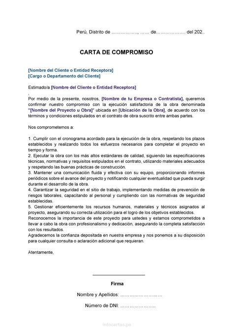 ᐅ Carta de Compromiso de Obra » Online, Word, PDF