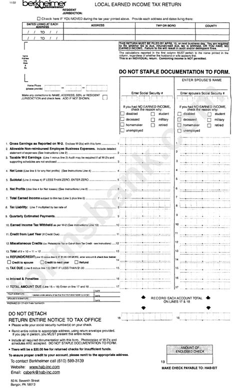 Local Earned Income Tax Return Form - Berkheimer Tax Administrator ...