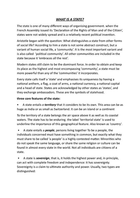 Nation states notes from comparative government - WHAT IS A STATE? The ...