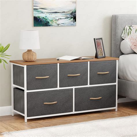 Lukzer Multipurpose Dresser with 5 Fabric Drawers | Sturdy Metal ...