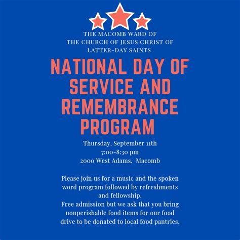 2nd Annual National Day of Service and Remembrance Program, The Church ...