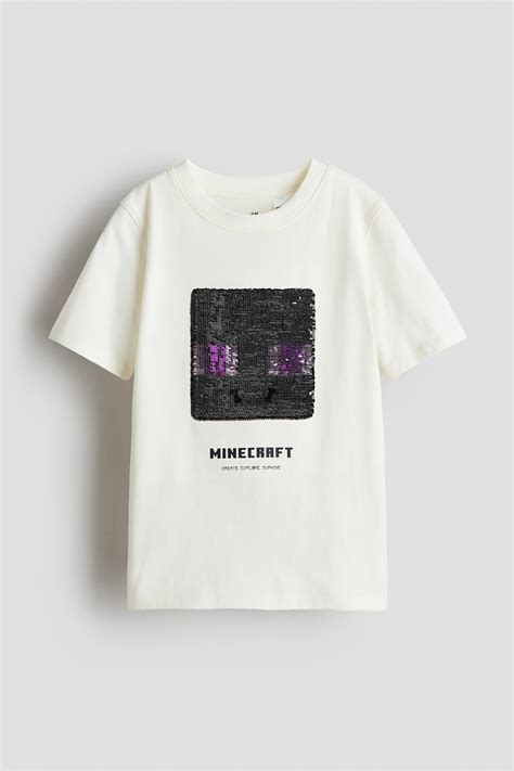 Reversible sequin T-shirt - Cream/Minecraft - Kids | H&M IN