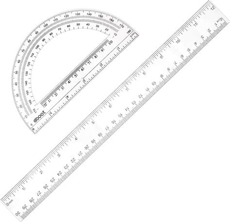 Buy 12 Inch Plastic Ruler and 6 Inch Plastic Protractor Set Clear Math ...
