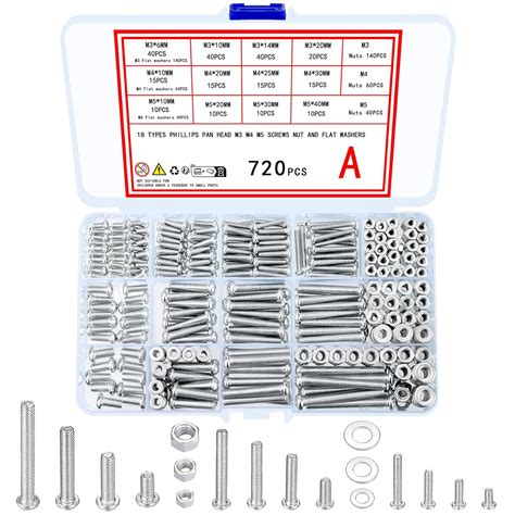 720 Pcs Nuts and Bolts Assortment Kit, M3 M4 M5 Carbon Steel Screws ...