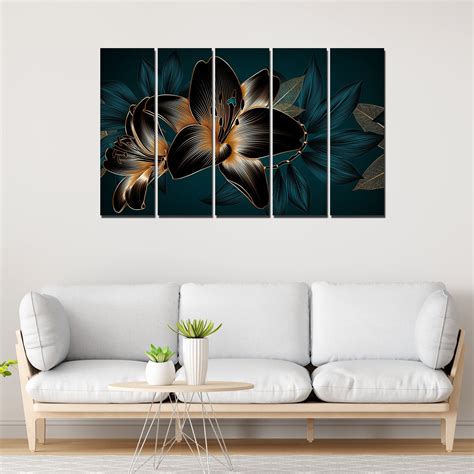 Beautiful Lilies Flowers Set of Five Pieces Canvas Wall Painting ...