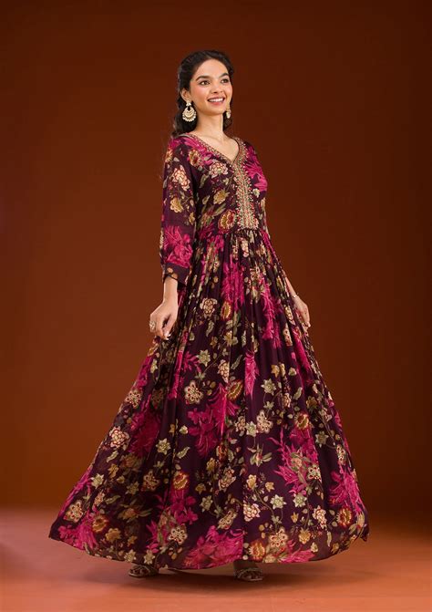 Buy Wine Cutdana Semi Crepe Readymade Salwar Suit - Koskii