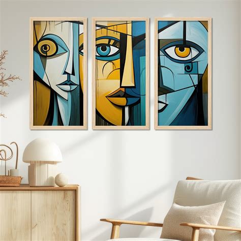 Street Face Art Abstract Creative Drawing Wooden Wall Frame Set of Thr