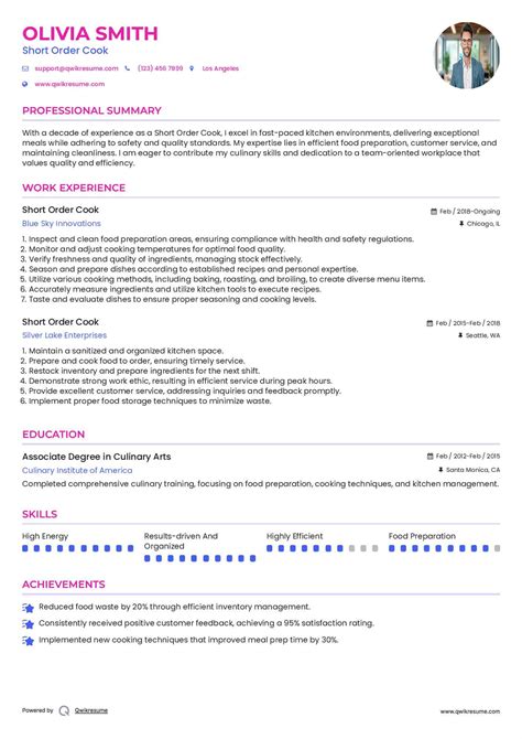 10+ Short Order Cook Resume Samples & Templates for 2025