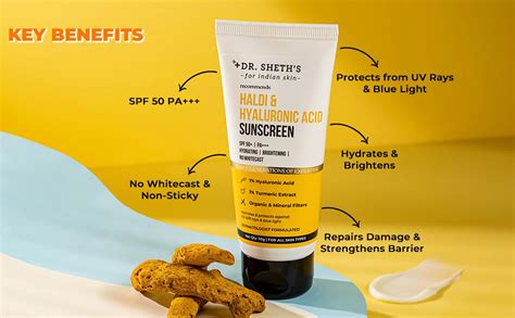 Dr. Sheth's Haldi & Hyaluronic Acid SPF 50+ Sunscreen Cream, 50 gm ...