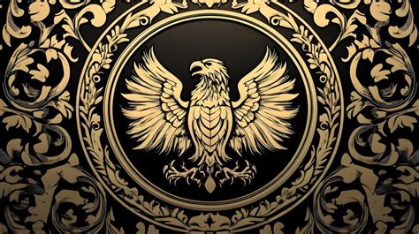 Golden eagle emblem with ornate floral border illustration | Premium AI ...