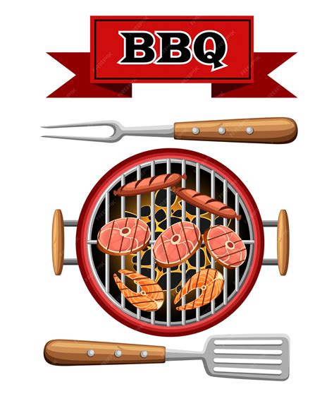 Barbecue elements grill top view burning coals bbq picnic cooking ...