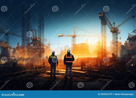 Construction Dynamics Engineers at Work Against an Industrial Backdrop Stock Illustration ...