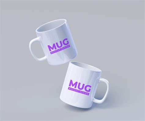 Two white mug mockup 3d rendering | Premium PSD