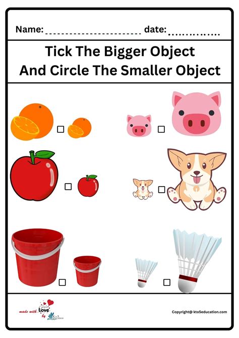 Tick The Bigger Object And Circle The Smaller Object Worksheet | FREE ...