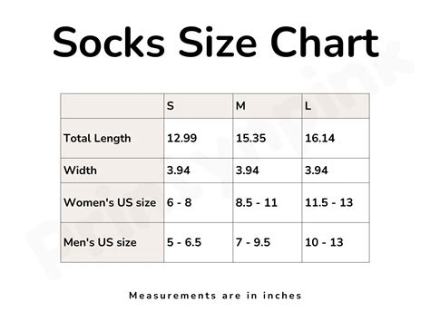 Socks Size Chart, Print on Demand Socks Size Chart, Sublimation Socks ...