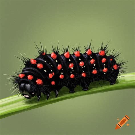 Black caterpillar with red and white dots on Craiyon