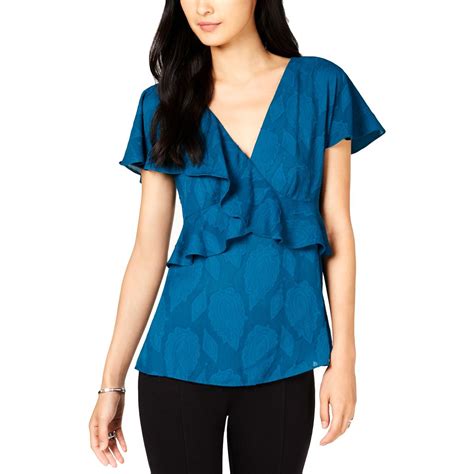 Michael Kors Petites Womens Ruffled V-Neck Blouse