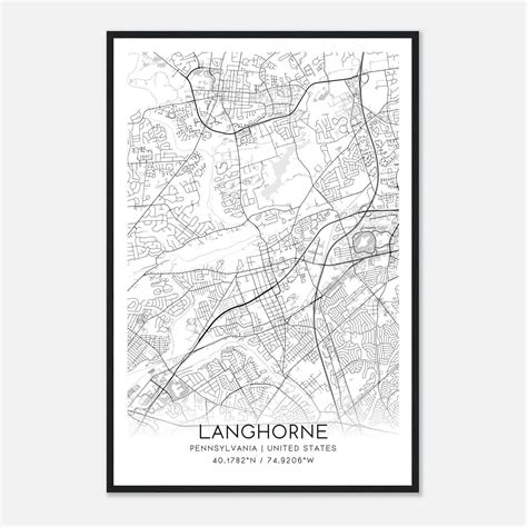 Langhorne Pennsylvania Map Poster, Modern Home Decor Wall Art Print ...