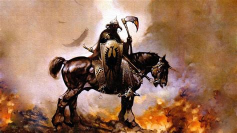 Frank Frazetta, painting, fantasy art, Death Dealer, shield, Axe, sword ...