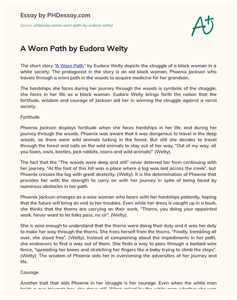 A Worn Path By Eudora Welty Summary Essay Example - PHDessay.com