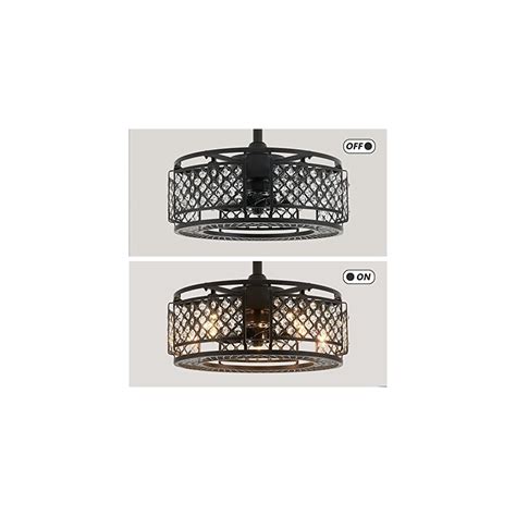 Buy Bladeless Ceiling Fan Enclosed Black Cage Flush Mount Crystal Small ...