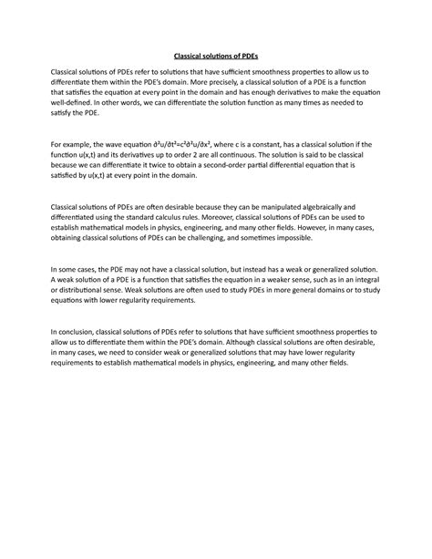 Classical solutions of PDEs - More precisely, a classical solution of a ...