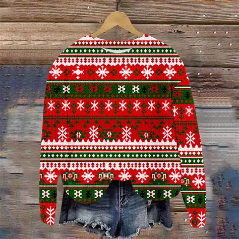 Elvqul Womens Christmas Sweater Plus Size Knitted Cardigans Button up ...