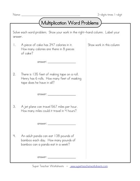 3 Digit Multiplication Word Problems Worksheets - Free Printable