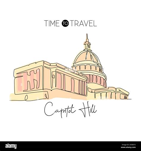 Single continuous line drawing Capitol Hill landmark. Iconic famous ...