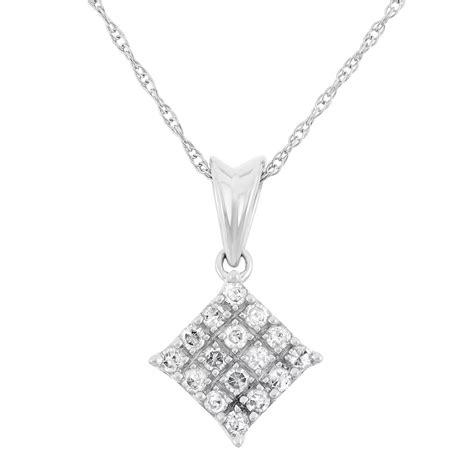HDI 1/5 Carat T.W. Diamond 10k White Gold Square Pendant Necklace