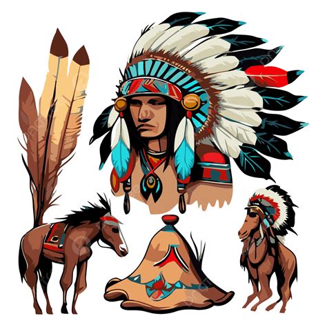 Native American Day, Sticker Clipart American Indians Vector Cartoon ...