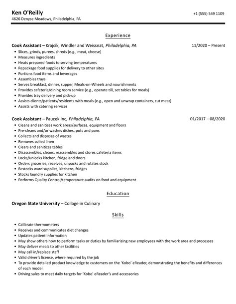 Image result for Assistant Cook Resume