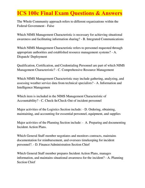 Image result for ICS 100 Answer Sheet