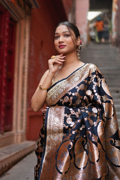 Satin Malai Katan Silk Banarasi Saree – Sona Roopa Zari Meenakari Jaal ...