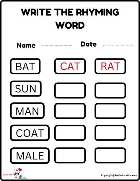 Write The Rhyming Word Worksheet | FREE Download | Rhyming words ...