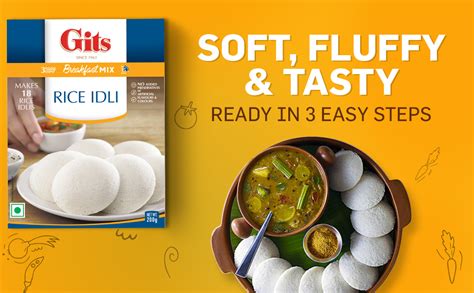 Gits Instant Rice Idli Breakfast Mix, Pure Veg, Authentic South Indian ...