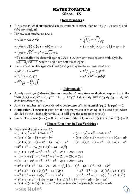 Maths Formulae - It is best formulas - 1 MATHS FORMULAE Class – IX ...