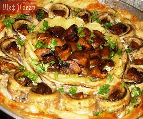 Мойва, запеченная с картофелем и грибами / Рыбные блюда / Рецепты / Шеф ...
