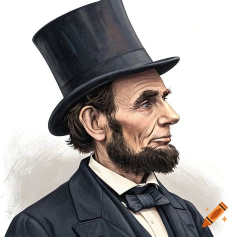 Illustration of Abraham Lincoln in a top hat, seen from the side on Craiyon
