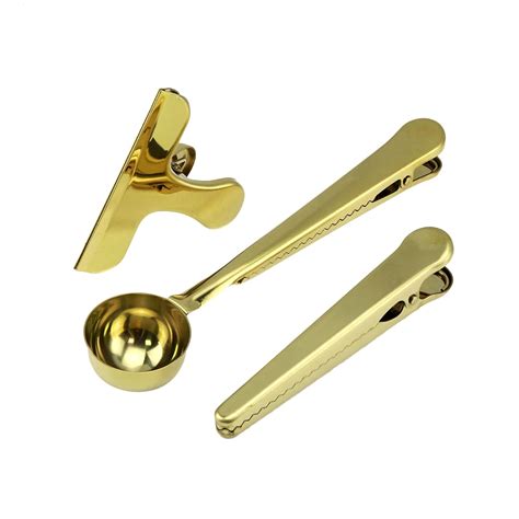 Tighall 3 Pack Gold Coffee Scoop with Food Bag Clip Set Multi Function ...