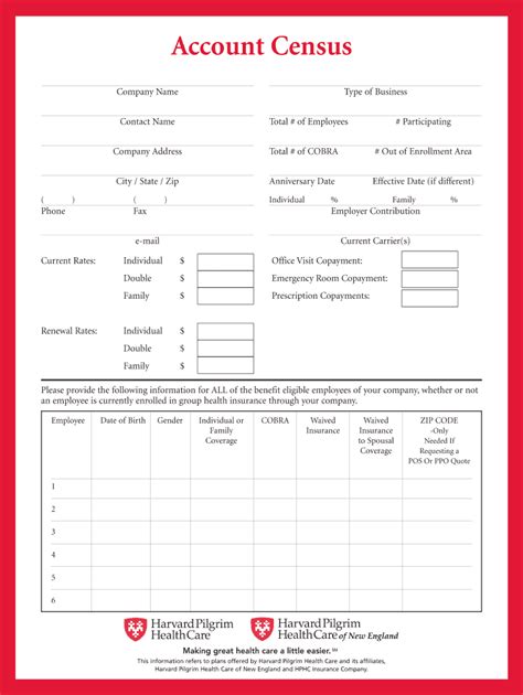 Harvard Pilgrim Account Census Form - Fill Online, Printable, Fillable ...