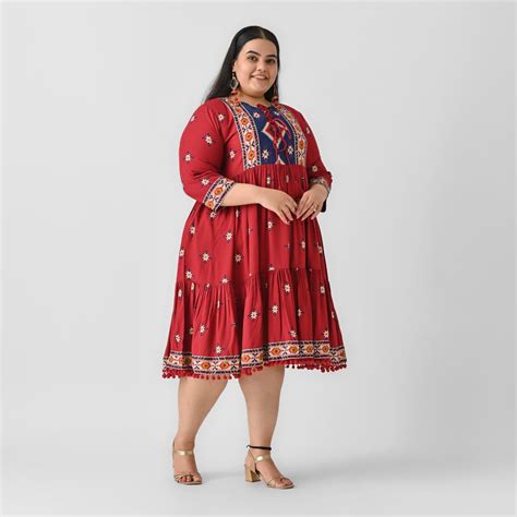 Buy Maroon Abstract Print Tiered Dress with Tie up Detail - SOM ...