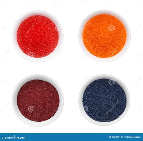 Many Different Powdered Food Coloring in Bowls Isolated on White, Top ...