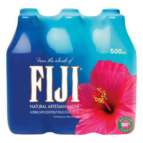FIJI, Natural Artesian Bottled Water 500 mL / 16.9 Fl Ounce (Pack of 6)