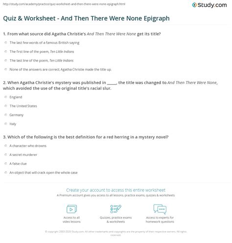Quiz & Worksheet - And Then There Were None Epigraph | Study.com