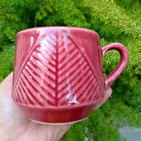 Buy Kalavani Store Maroon Color Leaf Engraved Cup Ceramic Hand Painted ...