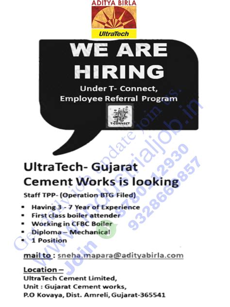 UltraTech cement Aditya Birla group Gujarat Amreli Job for Mechanical ...