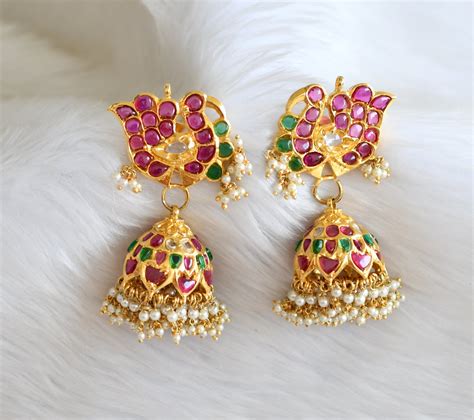 DREAMJWELL - Beautiful Gold Plated Ruby-emerald Real Uncut Polki Stone ...