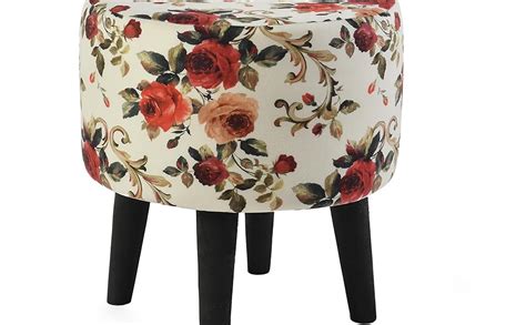 HOMEBUK Printed Ottoman Stool for Living Room Foam Upholstery Pouffes ...