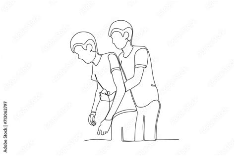 One continuous line drawing of Help a friend who is choking. Single ...